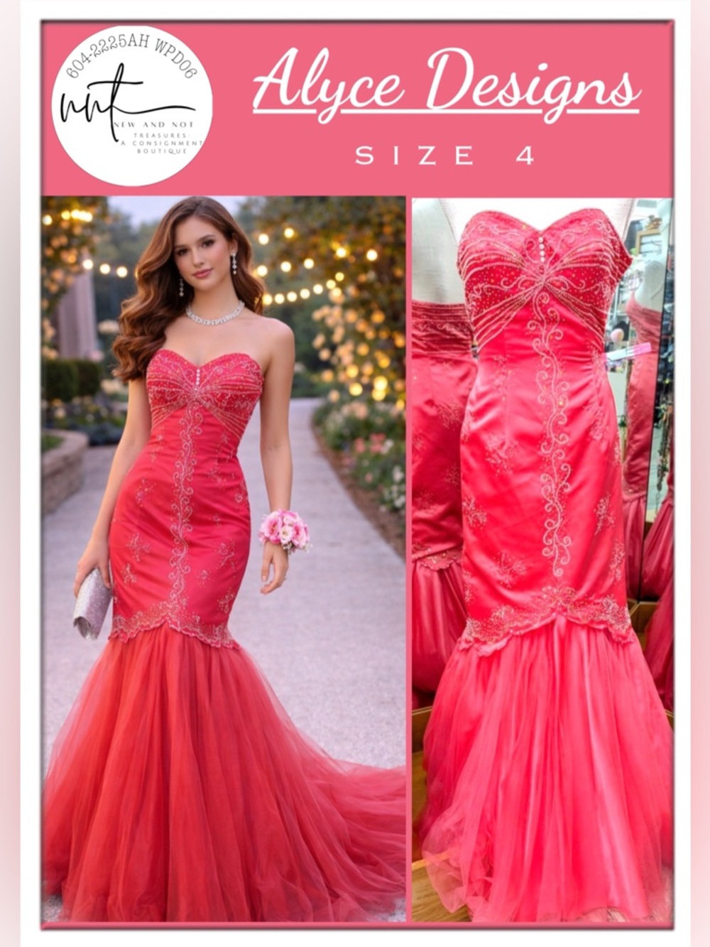 Alyce Designs Pink Tulle Mermaid Prom Dress Beaded Strapless Formal Gown 4